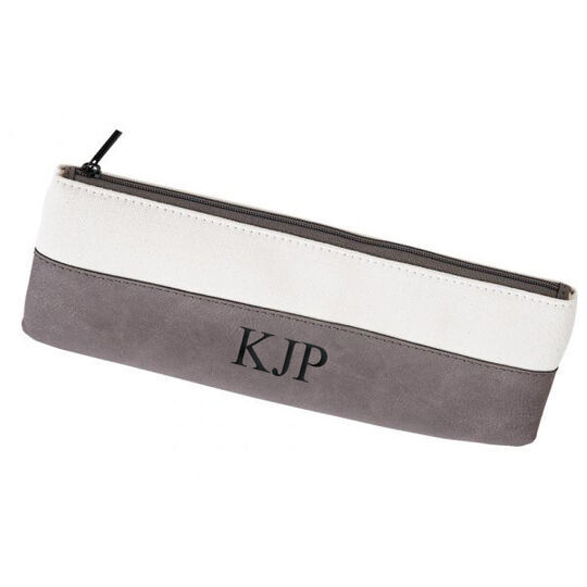 Grey Leatherette and Canvas Pouch